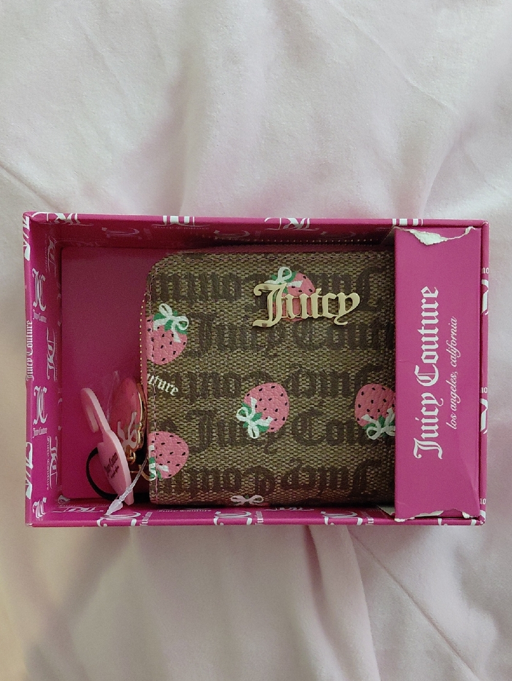 Juicy Couture Brown Wallet with Pink Strawberry Print